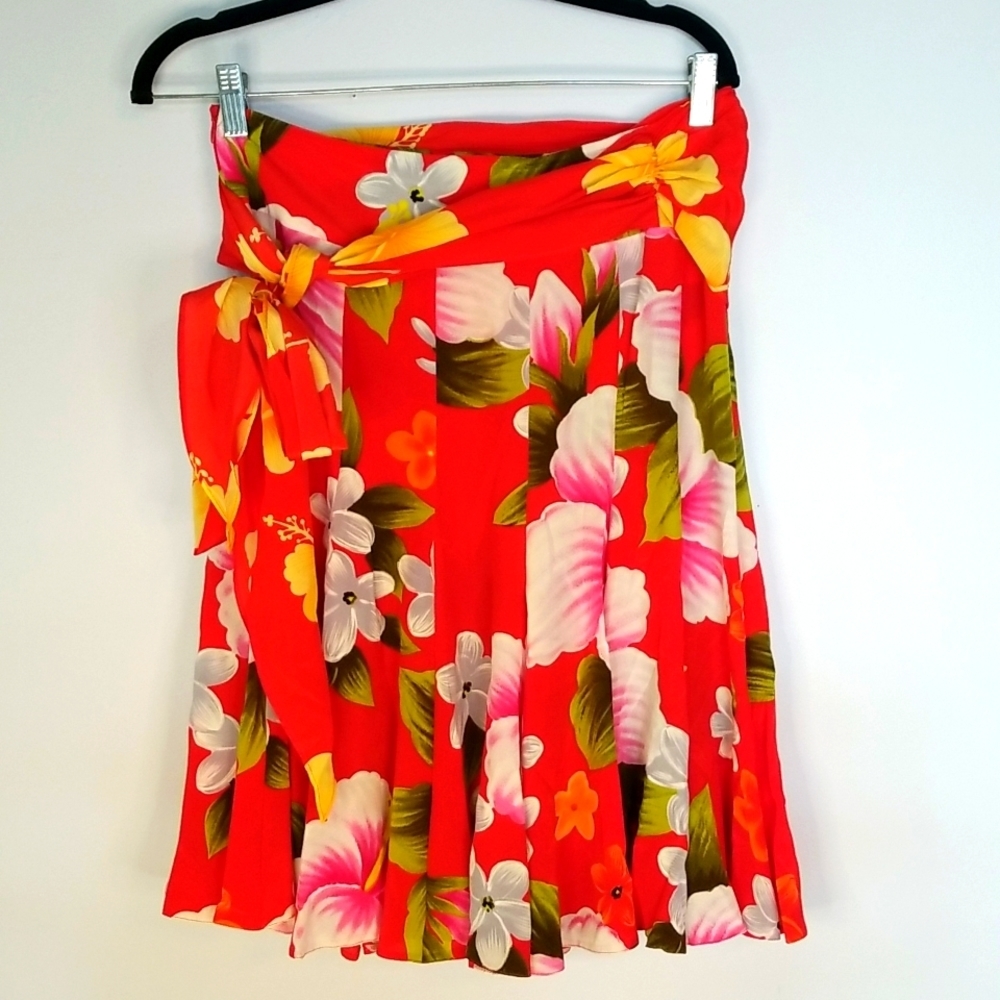 Strenesse Gabriele Strehle Tie Waist tropical floral skirt Side Zip size 4 EUC